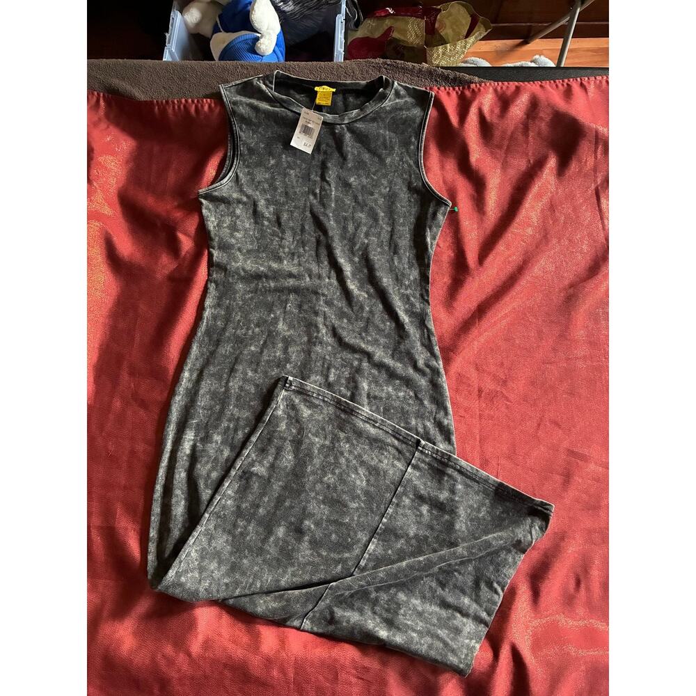 Daisy Dress Womens XL Sleeveless Maxi Bodycon Acid Wash Black Stretch Casual